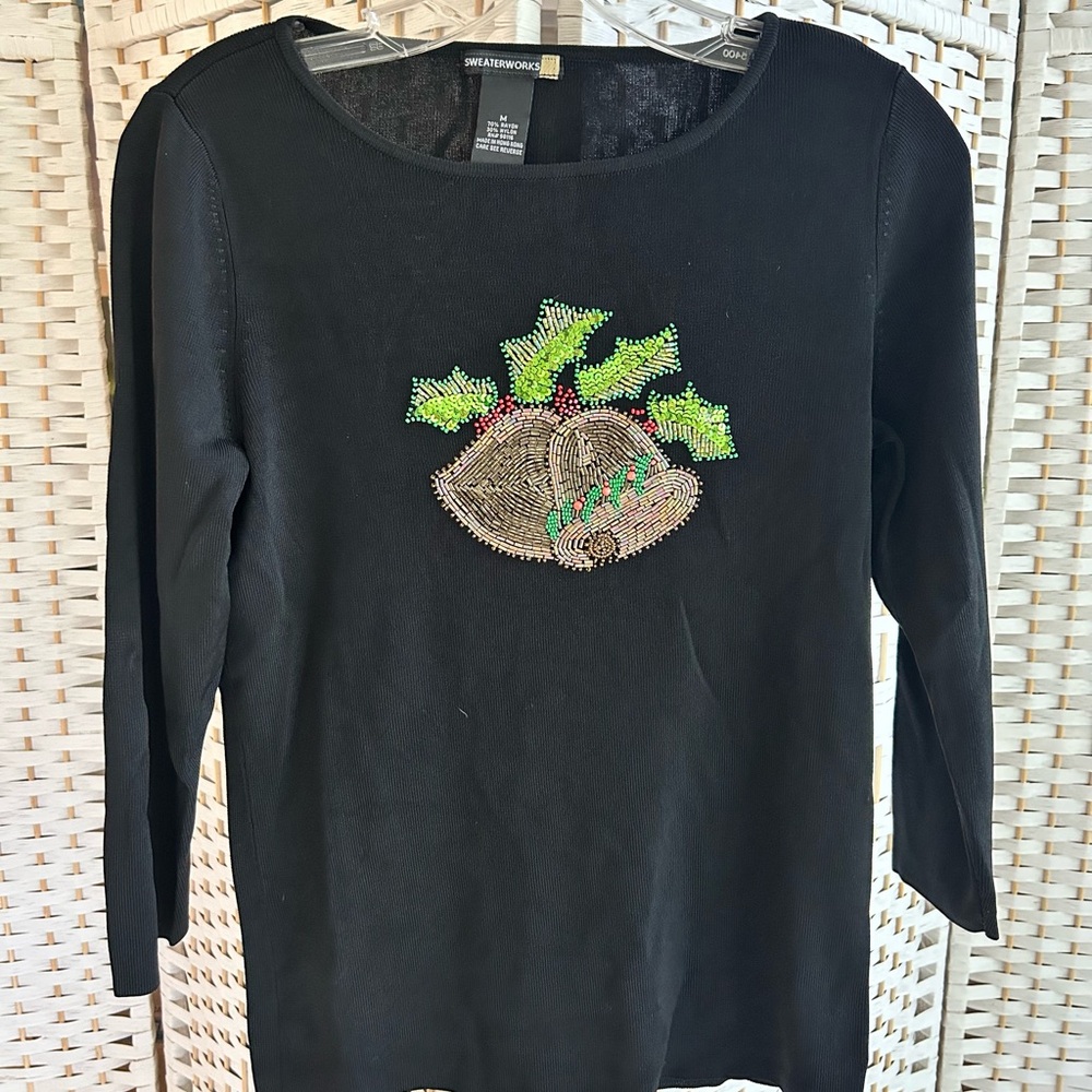 Sweaterworks Stretch Knit Christmas Bells Top